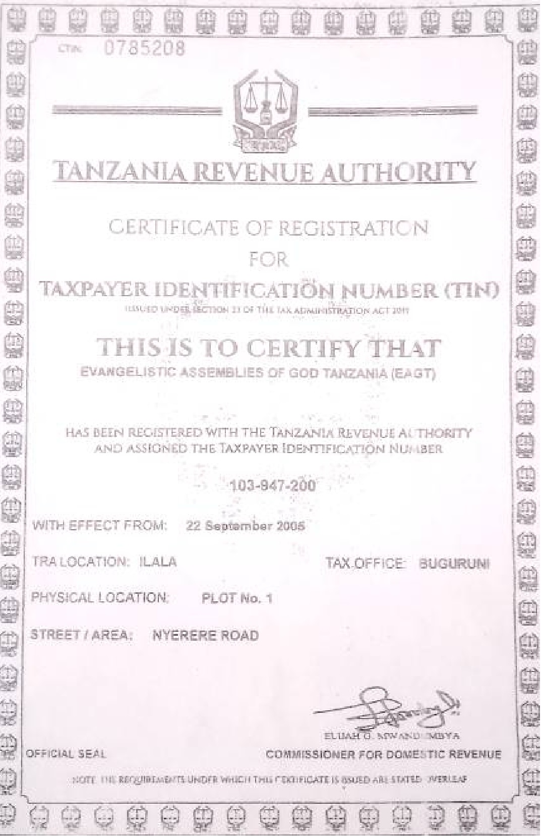TRA Tax Certificate